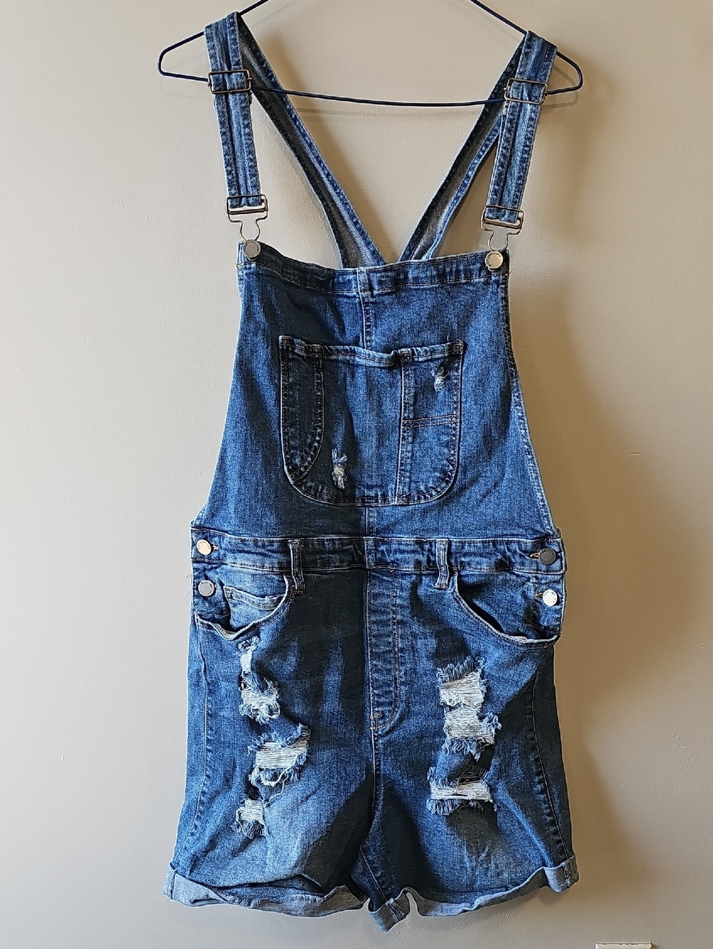 Black Label XL Light Blue Denim Overall Shorts